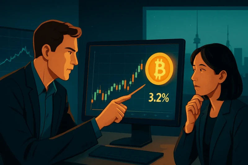 Bitcoin trading shows a 3.2% surge driven by increasing demand in Korea's crypto market.