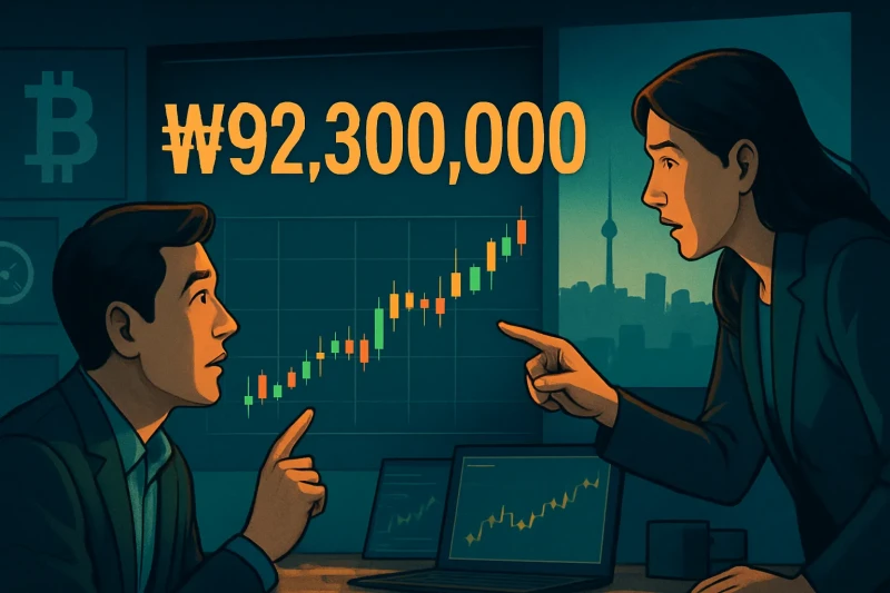 Bitcoin trading in Korea reaches ₩92,300,000, highlighting the crypto market's Kimchi Premium.