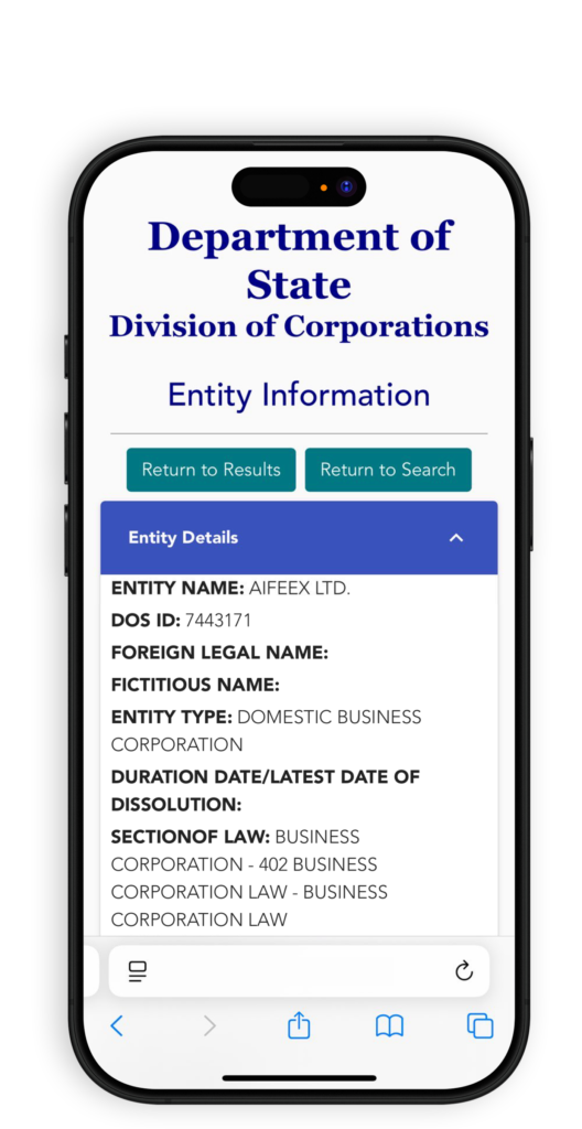 Aifeex Company Registration Details Query