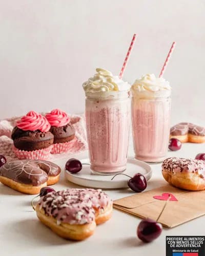 Recetas dulces • Milkshake de guinda con Donuts Corazón