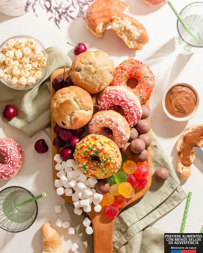 A celebrar • Tabla dulce de donuts summer, muffins, berlines y medialunas