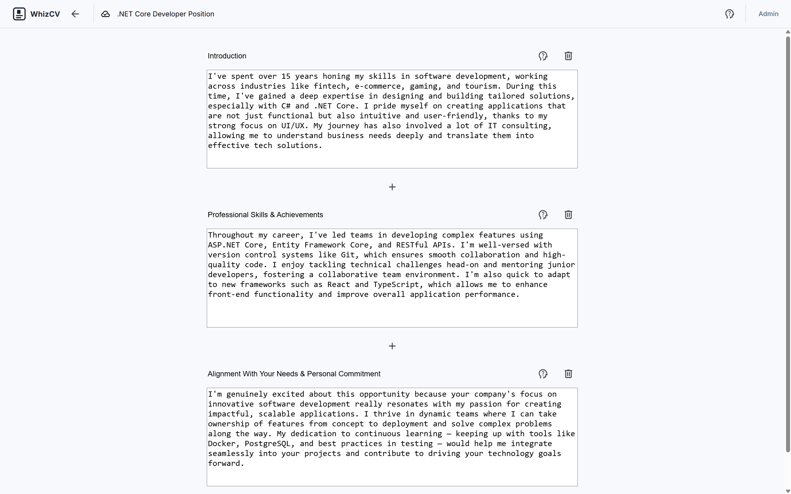 WhizCV pitch builder