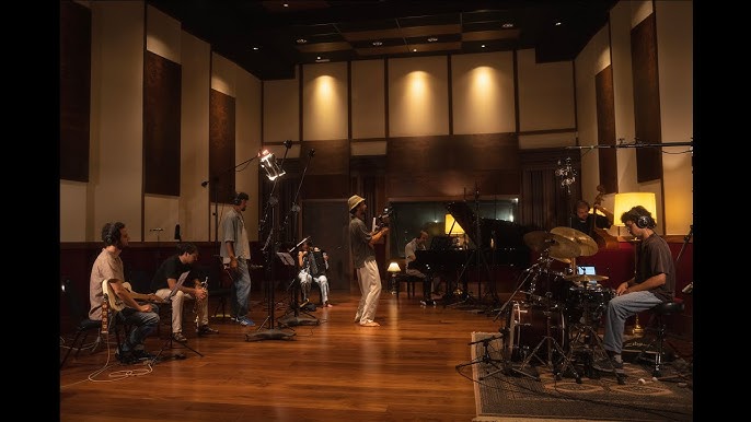 A shot of a music production studio with equipment.