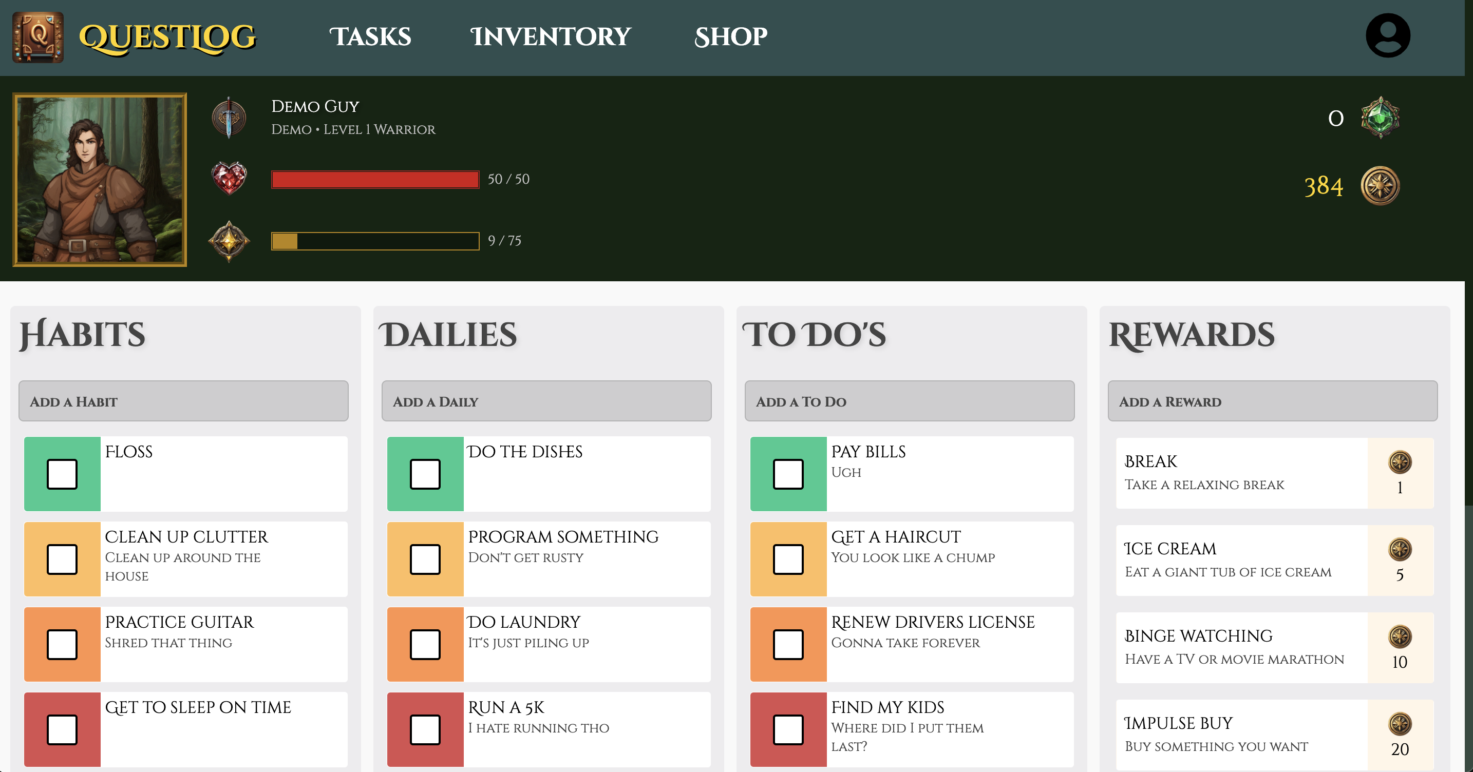 Tasks page screenshot