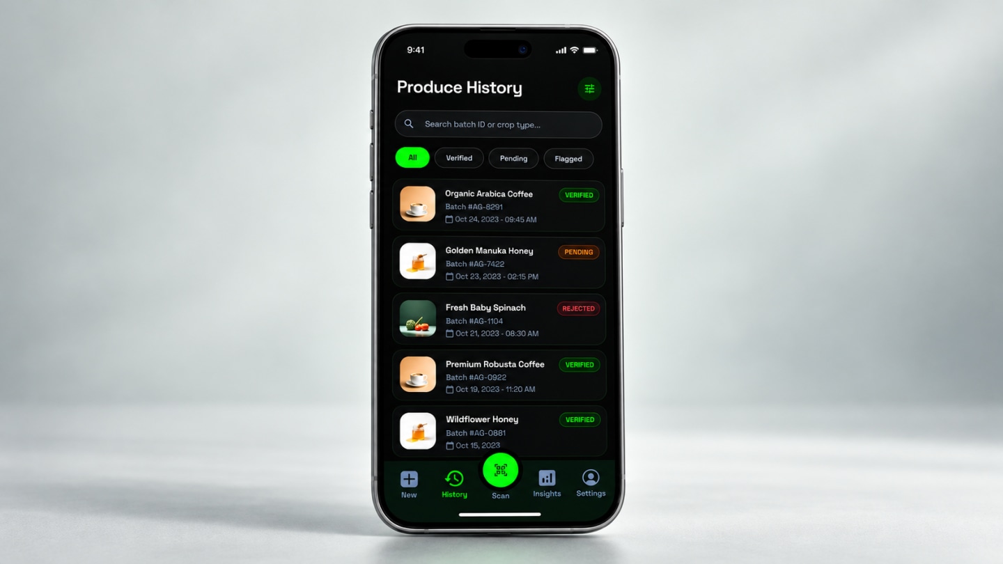 Farmer app / Produce history and verification