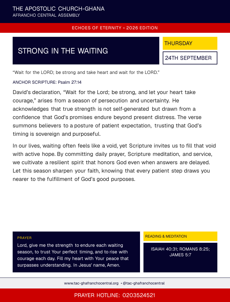 Echoes of Eternity devotional flyer – Strong in the Waiting
