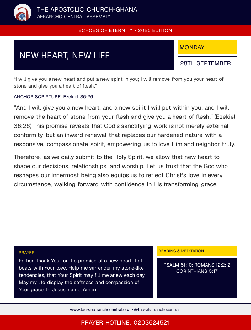 Echoes of Eternity devotional flyer – New Heart, New Life