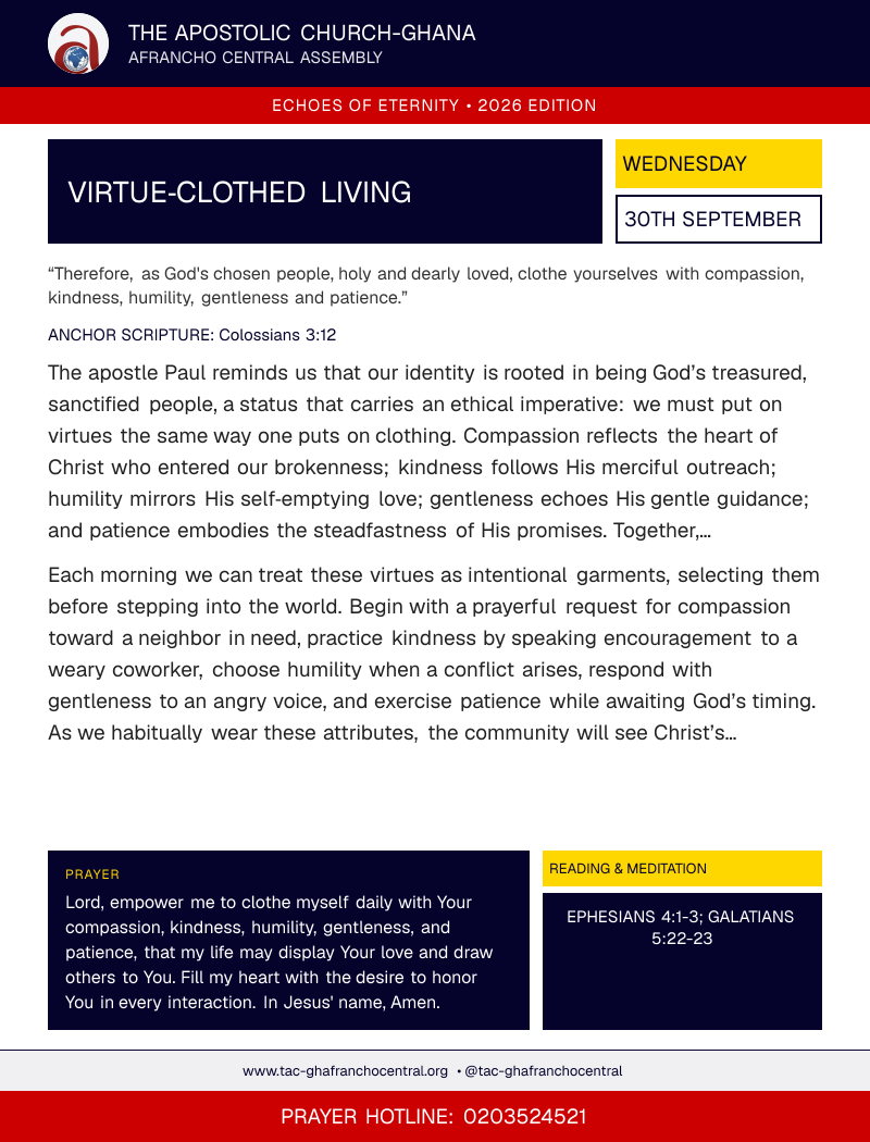 Echoes of Eternity devotional flyer – Virtue‑Clothed Living