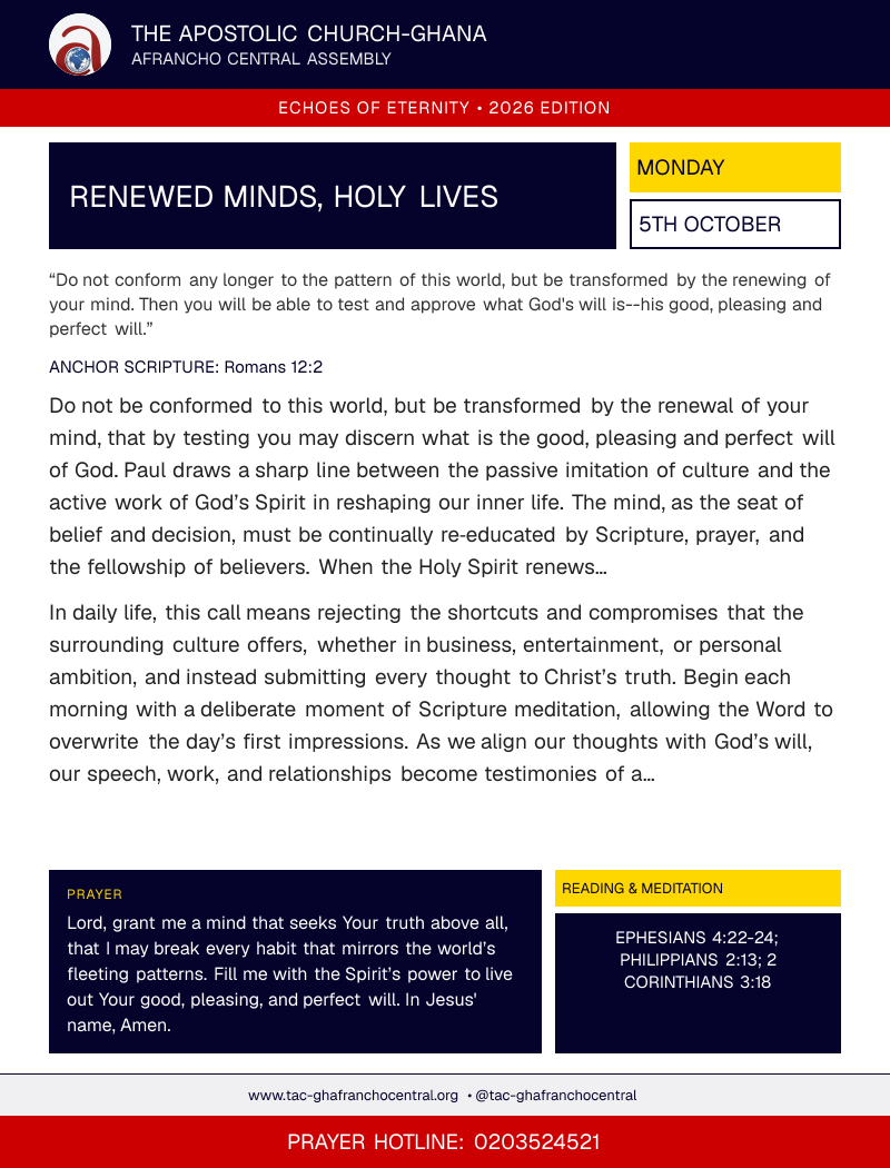 Echoes of Eternity devotional flyer – Renewed Minds, Holy Lives