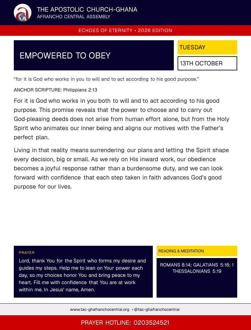 Echoes of Eternity devotional flyer – Empowered to Obey