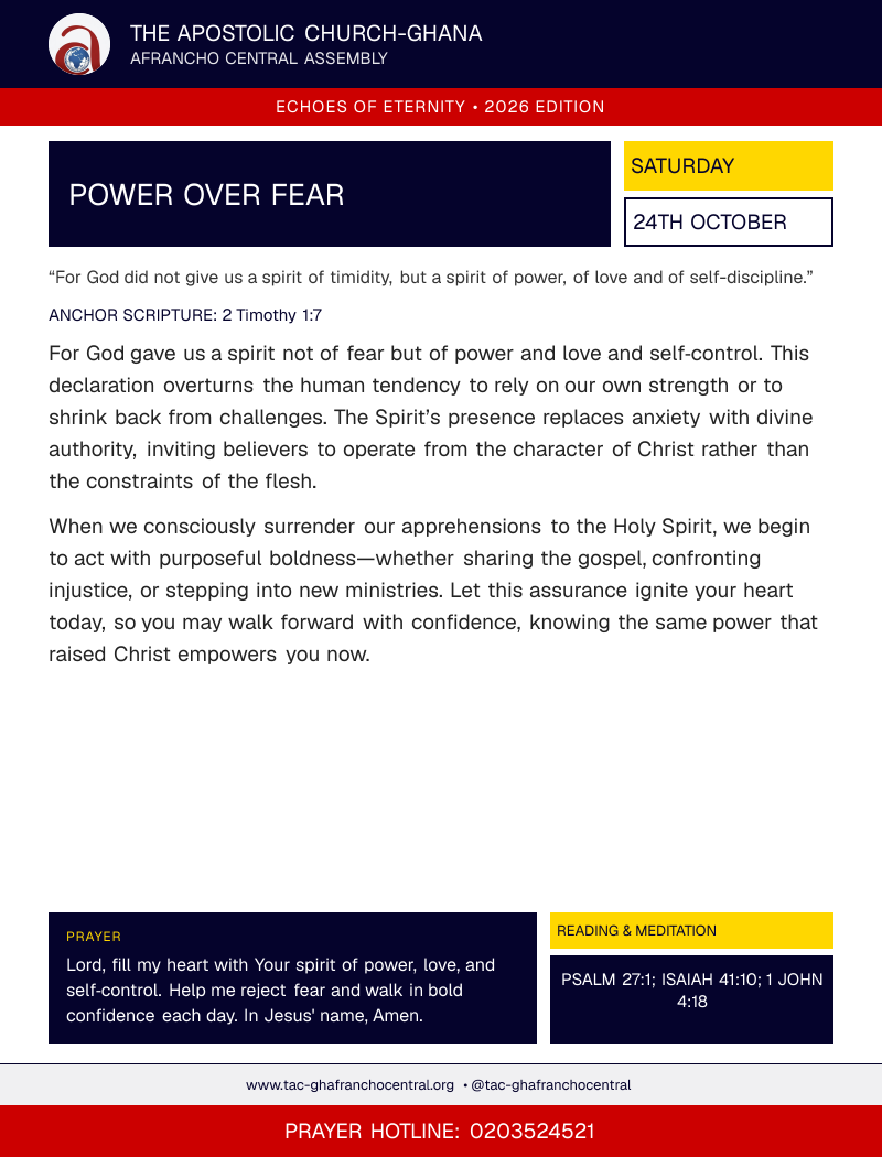 Echoes of Eternity devotional flyer – Power Over Fear