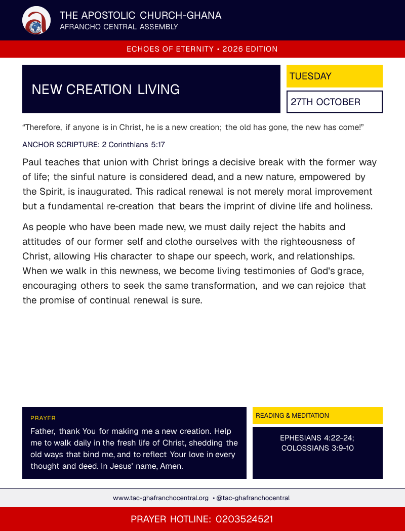 Echoes of Eternity devotional flyer – New Creation Living