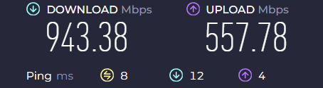 Speed test showing fast internet connection