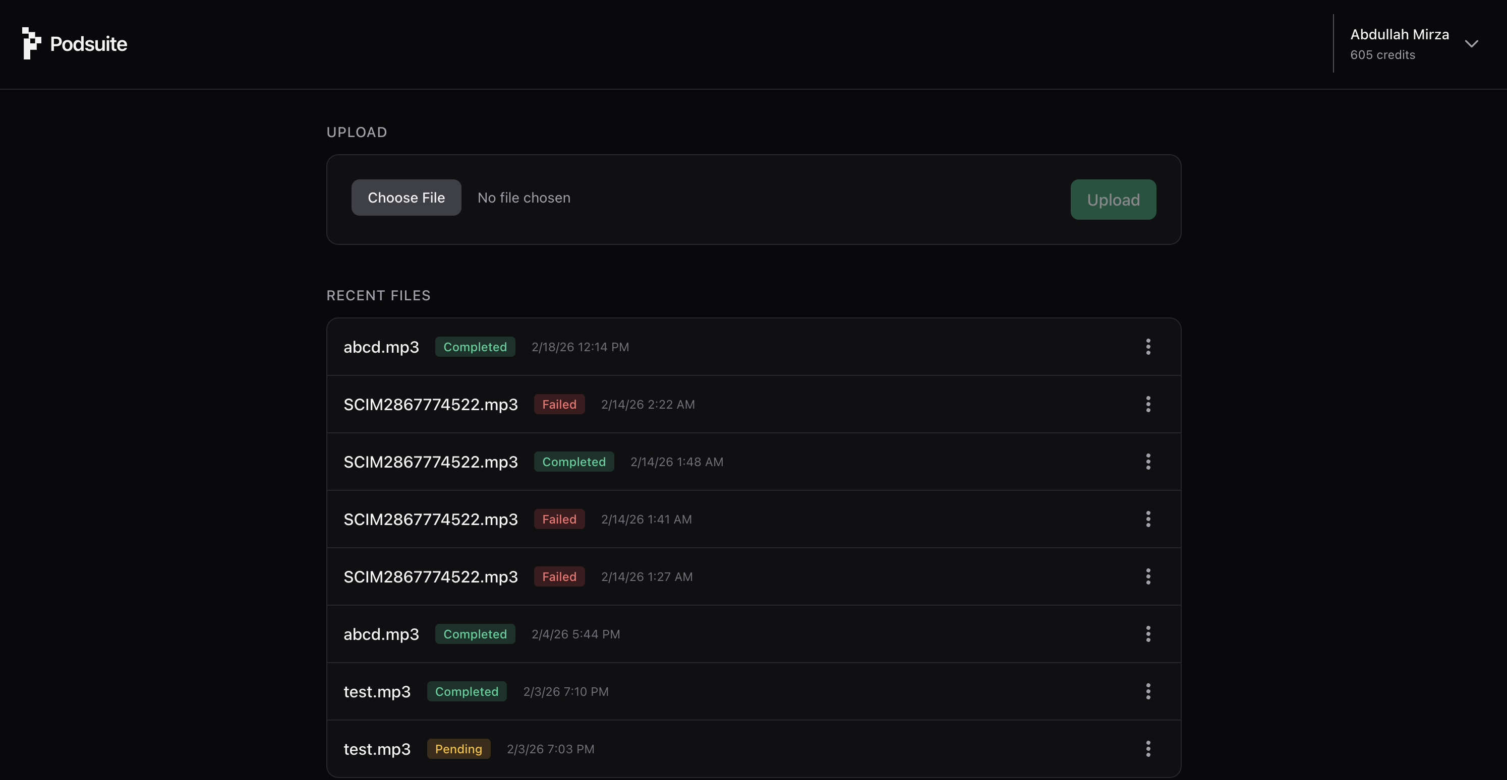 Podsuite app interface
