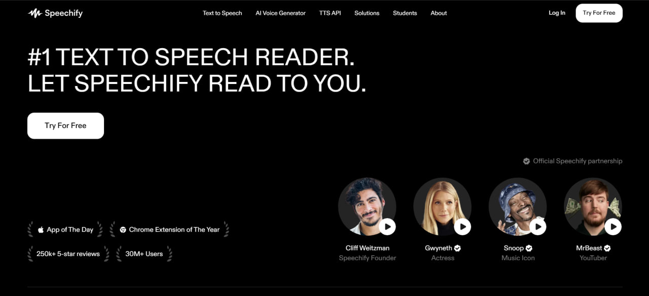 A photo of the official frontpage