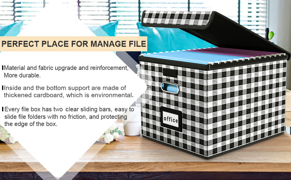 PONFM New Portable File Organizer Boxes, Collapsible Linen Hanging Filing Storage Boxes with Plastic Slide, Decorative Home/Office Filling System for File