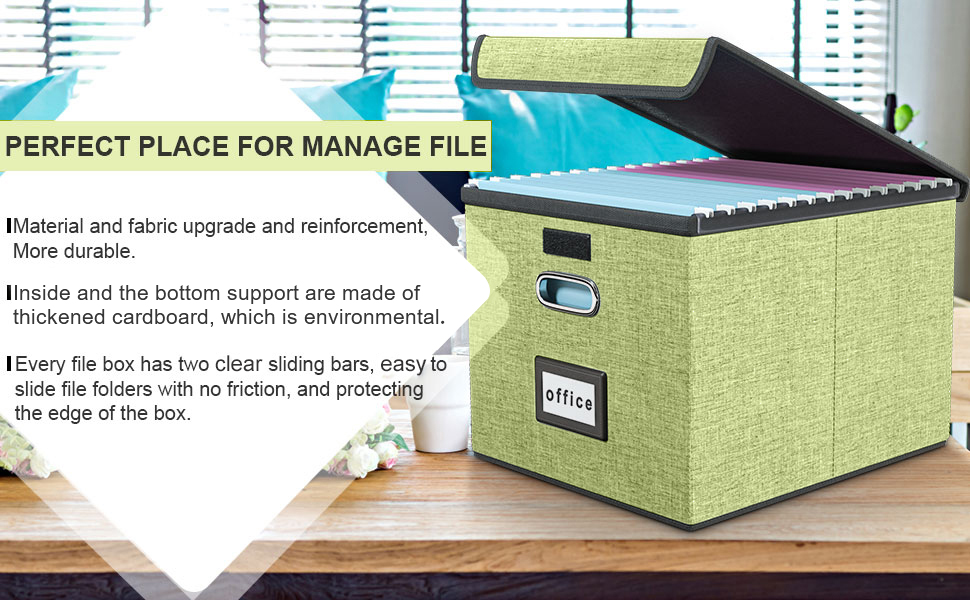 Decorative File Organizer Box Office Document Storage with Lid, Huolewa  Portable Collapsible Linen Hanging Filing & Storage Boxes for
