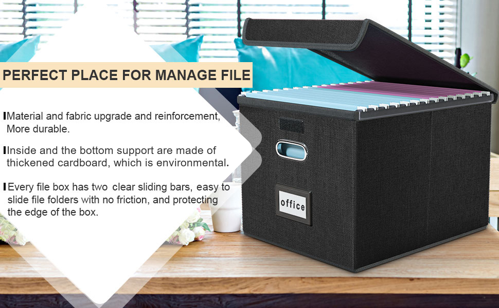 Upgrade Portable File Organizer Box, Large Linen Hanging Office Document  Storage Box with Lid - Black, Collapsible Filing & Storage Boxes for  Office/Decor/Home - 14.9 x 12.7 x 10.8 inch 