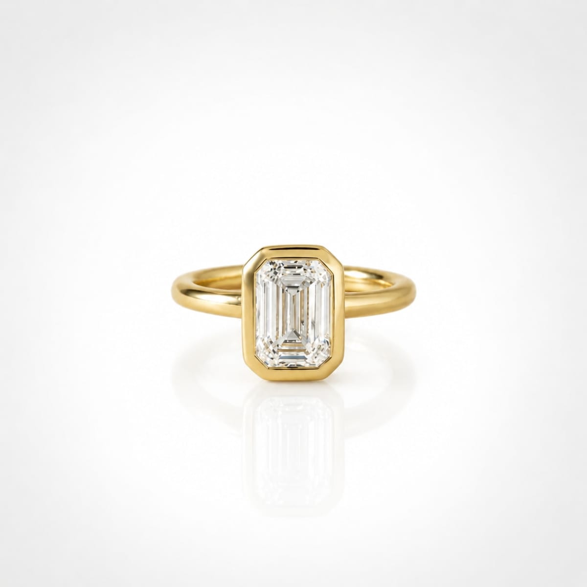 2CT Emerald Diamond Gold Bezel Ring