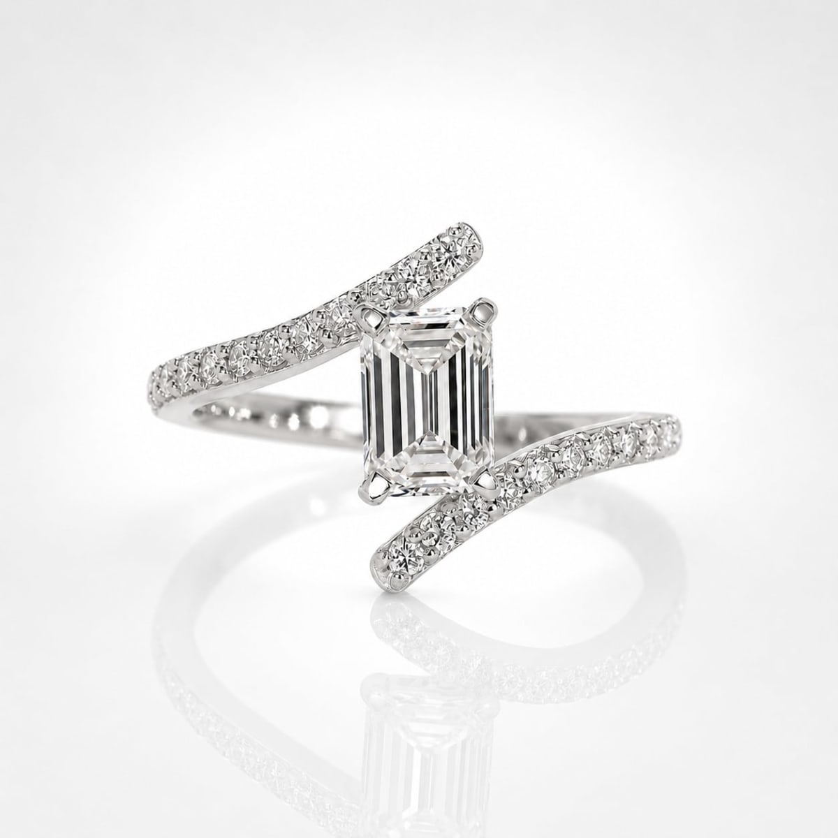 1.CT Emerald Cut Lab Grown Diamond Bypass Engagement Ring