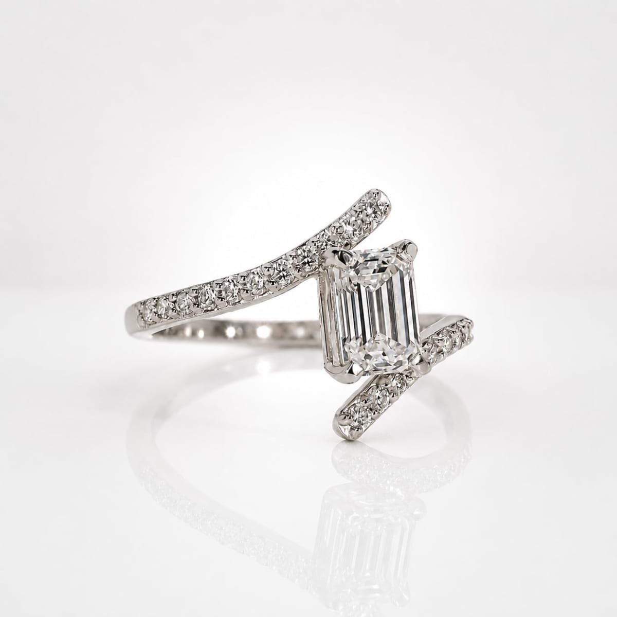 1.CT Emerald Cut Lab Grown Diamond Bypass Engagement Ring