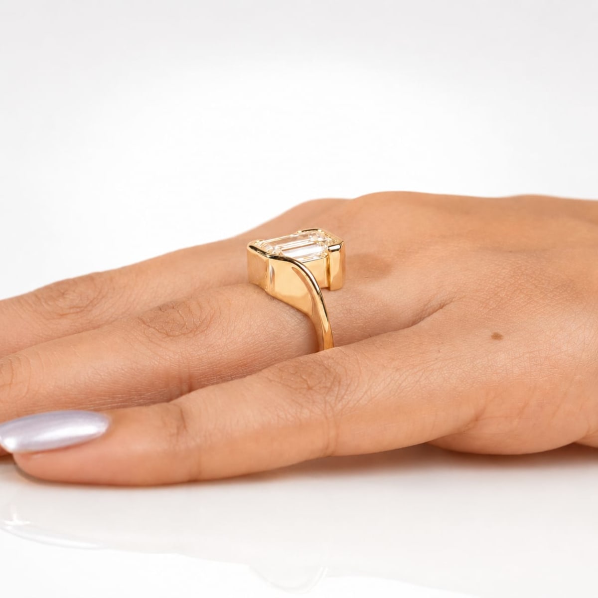 2 CT Emerald Cut Lab Grown Diamond Solitaire Ring, Modern Wrap Engagement Ring