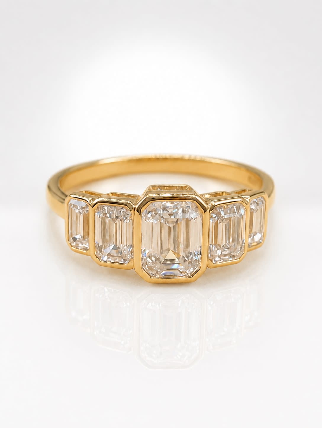 Emerald Cut Multi Stone Lab Grown Diamond Ring in Solid Gold | Bezel Set Anniversary Ring | ZYNORALUXE