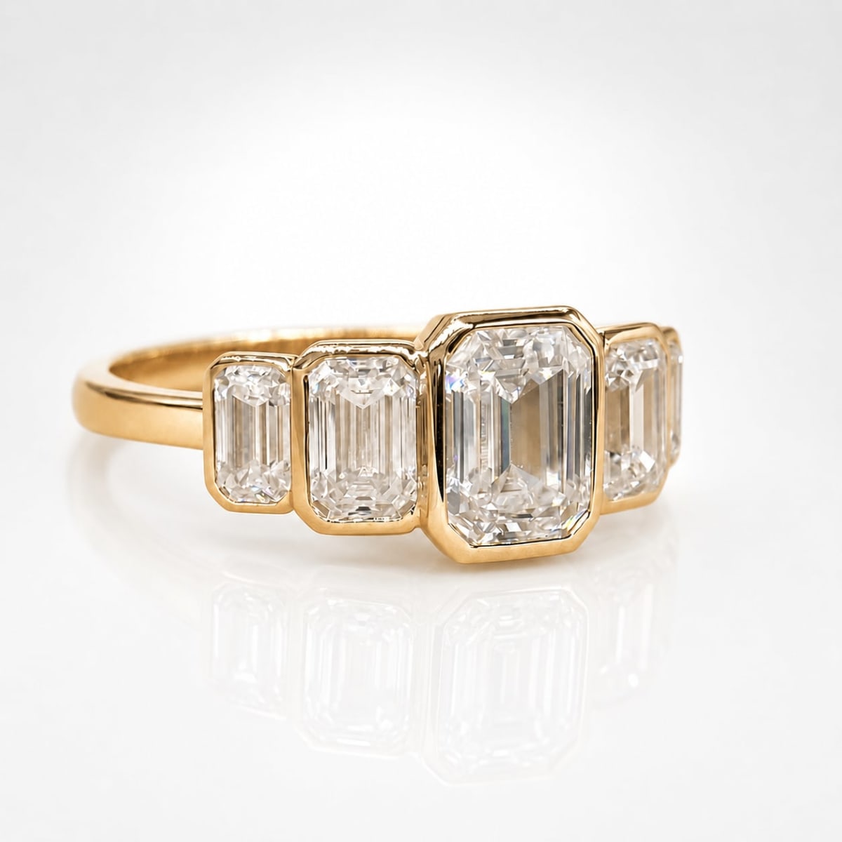 Emerald Cut Multi Stone Lab Grown Diamond Ring in Solid Gold | Bezel Set Anniversary Ring | ZYNORALUXE