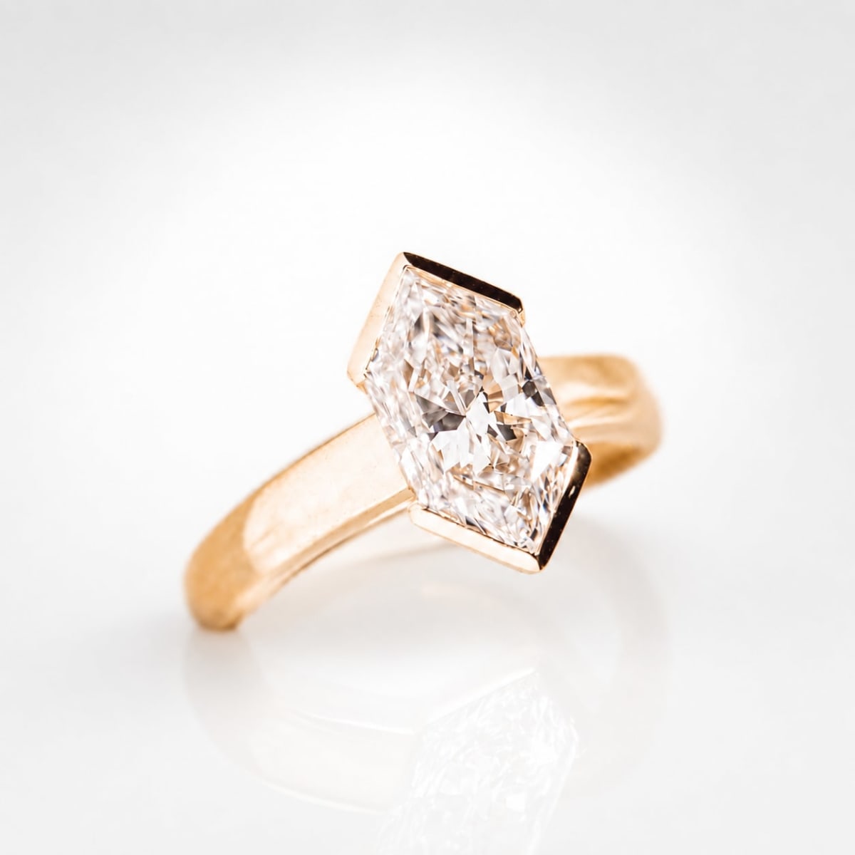 2.50 CT Hexagon Cut Lab Grown Diamond Solitaire Ring in Solid Gold | Modern Bezel Engagement Ring | ZYNORALUXE
