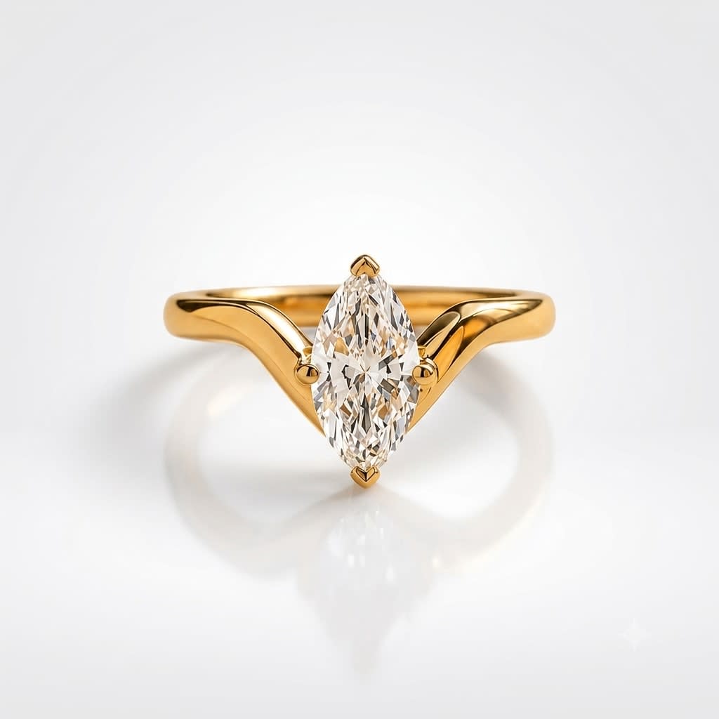 1 CT Marquise Lab Grown Diamond Solitaire Engagement Ring in Solid Gold | Bezel-Inspired Prong Setting | ZynoraLuxe