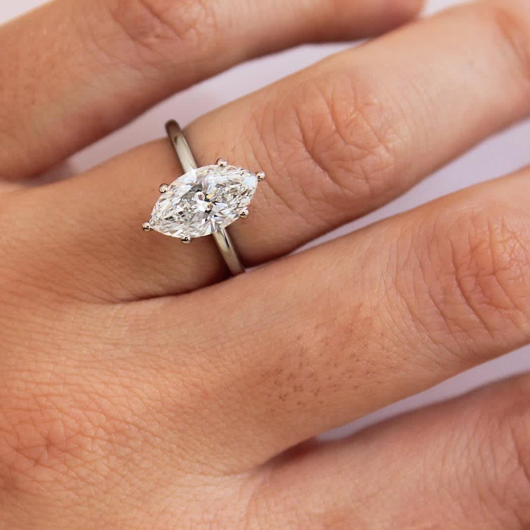 2 CT Marquise Cut Lab Grown Diamond Solitaire Engagement Ring | 10K, 14K & 18K Solid Gold | Minimalist Luxury Ring