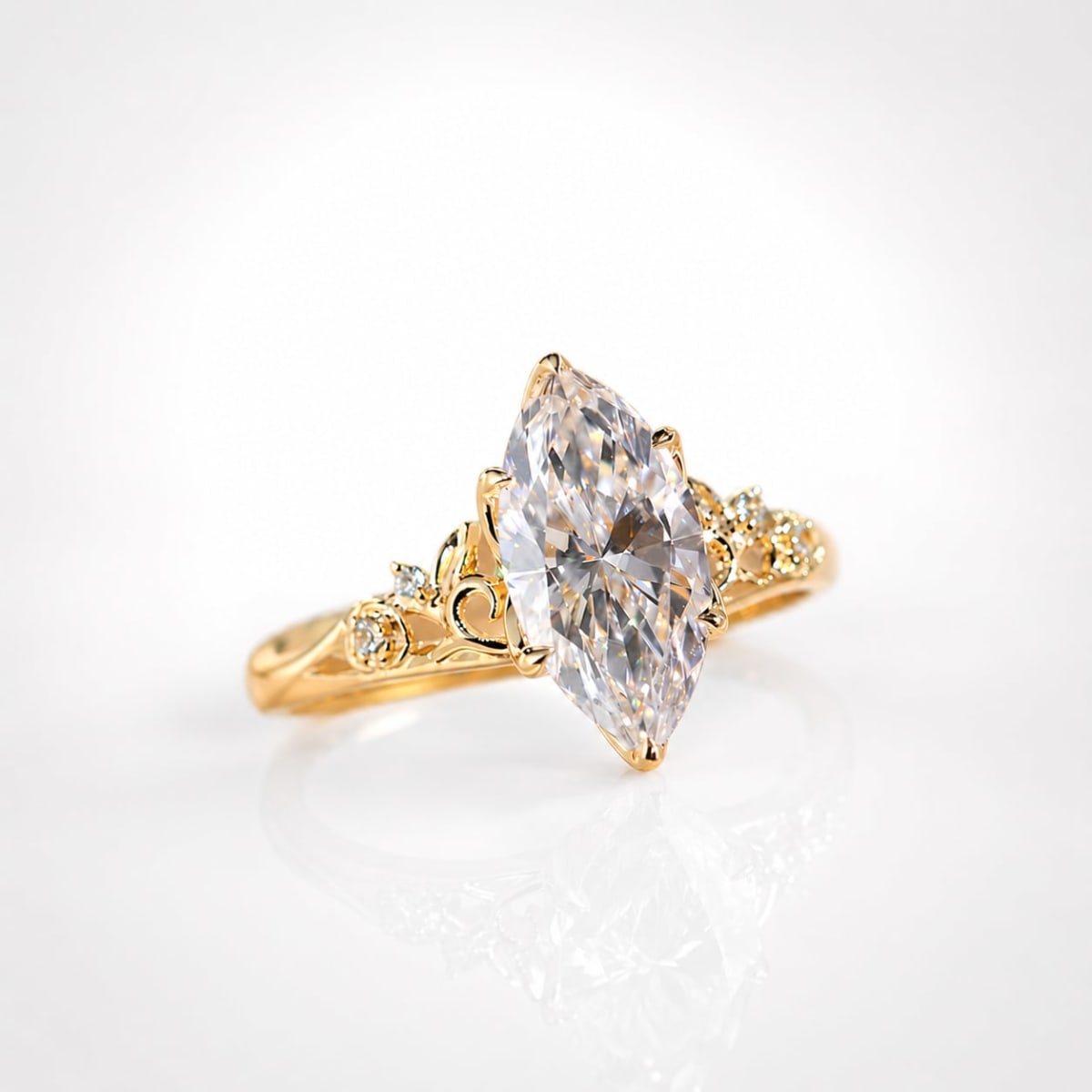 2 CT Marquise Cut Lab Grown Diamond Vintage Engagement Ring | Floral Solitaire Ring