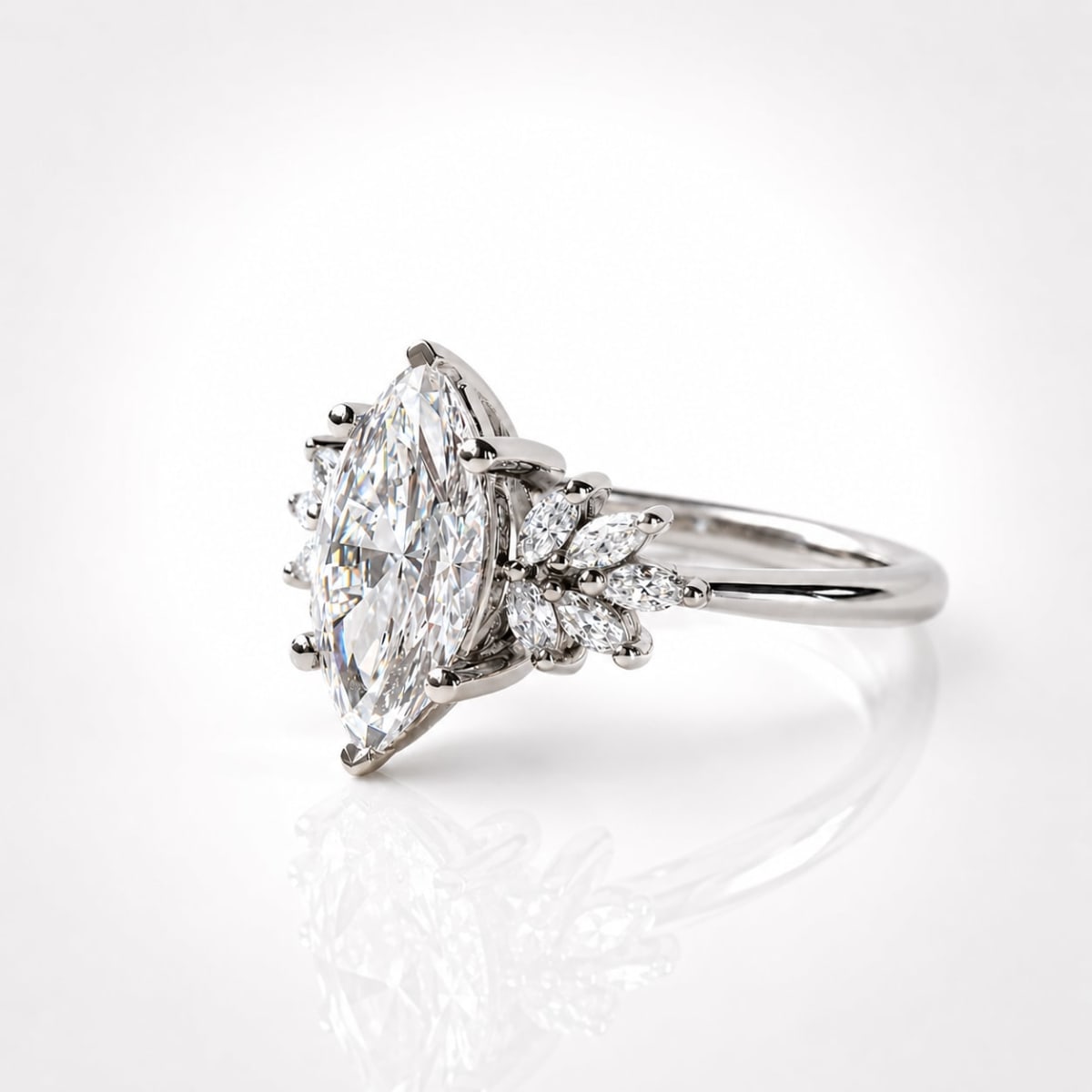 2 CT Marquise Cut Lab Grown Diamond Floral Cluster Engagement Ring | Vintage Inspired Solitaire Ring