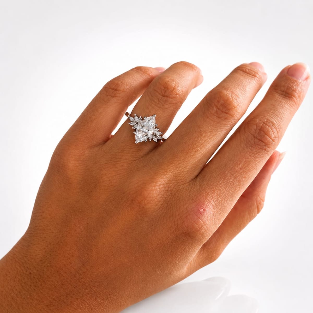 2 CT Marquise Cut Lab Grown Diamond Floral Cluster Engagement Ring | Vintage Inspired Solitaire Ring