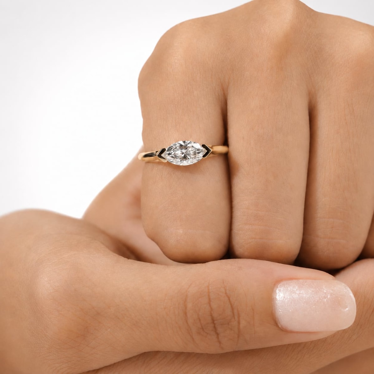 1 CT East-West Marquise Cut Lab Grown Diamond Solitaire Ring | Modern Arrow Setting Engagement Ring in 10K, 14K & 18K Gold