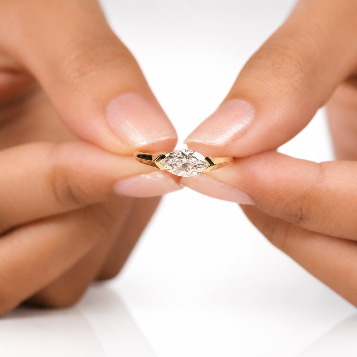 1 CT East-West Marquise Cut Lab Grown Diamond Solitaire Ring | Modern Arrow Setting Engagement Ring in 10K, 14K & 18K Gold