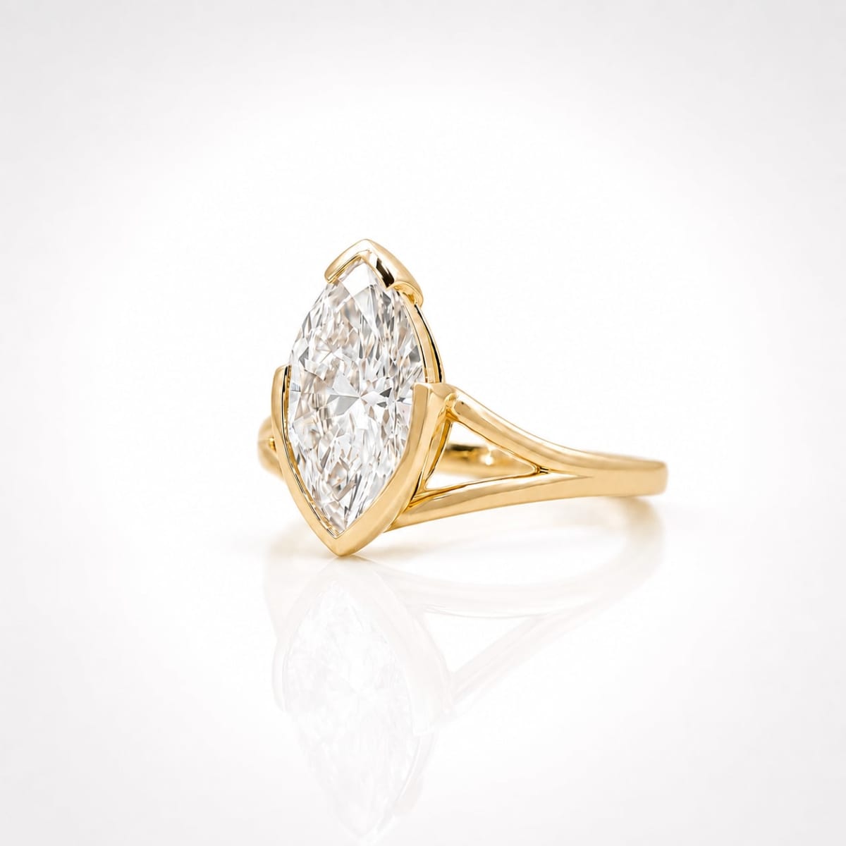 2.5 CT Marquise Cut Lab Grown Diamond Shield Solitaire Engagement Ring | Open Split Shank Ring in 10K, 14K & 18K Solid Gold