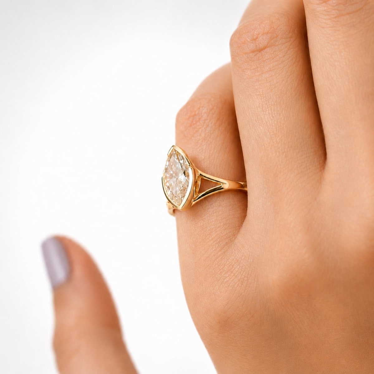 2.5 CT Marquise Cut Lab Grown Diamond Shield Solitaire Engagement Ring | Open Split Shank Ring in 10K, 14K & 18K Solid Gold