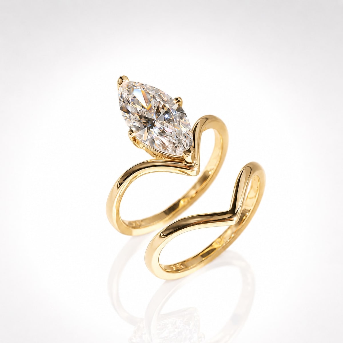 4 CT Marquise Cut Lab Grown Diamond Chevron Solitaire Engagement Ring | Double Contour Band in 10K, 14K & 18K Solid Gold