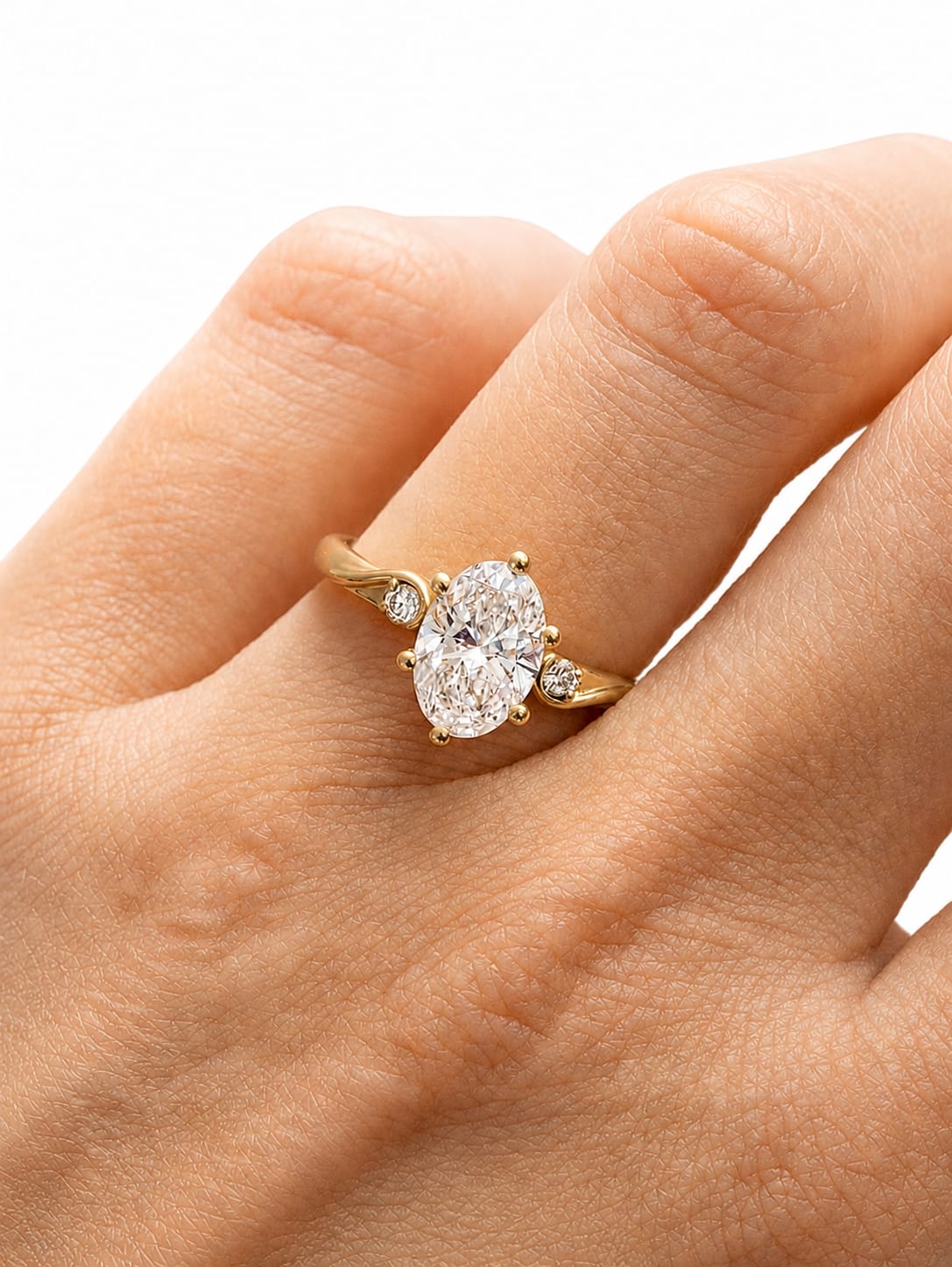 1.50 CT Ovel Lab Grown Diamond Floral Gold Ring