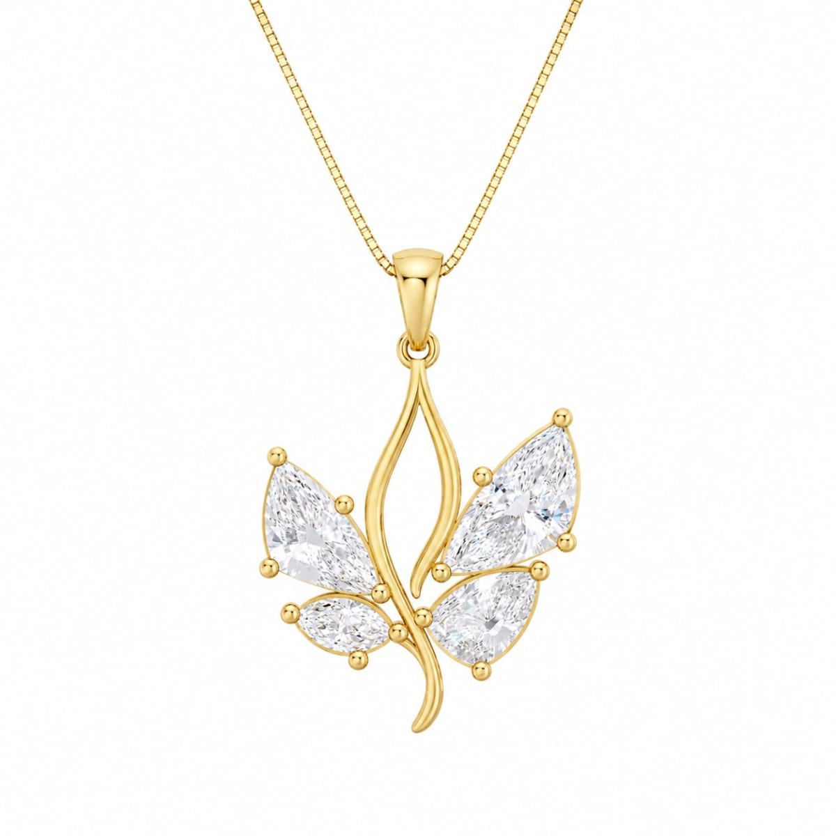 Unique Shape Lab Grown Diamond Butterfly Leaf Pendant Necklace