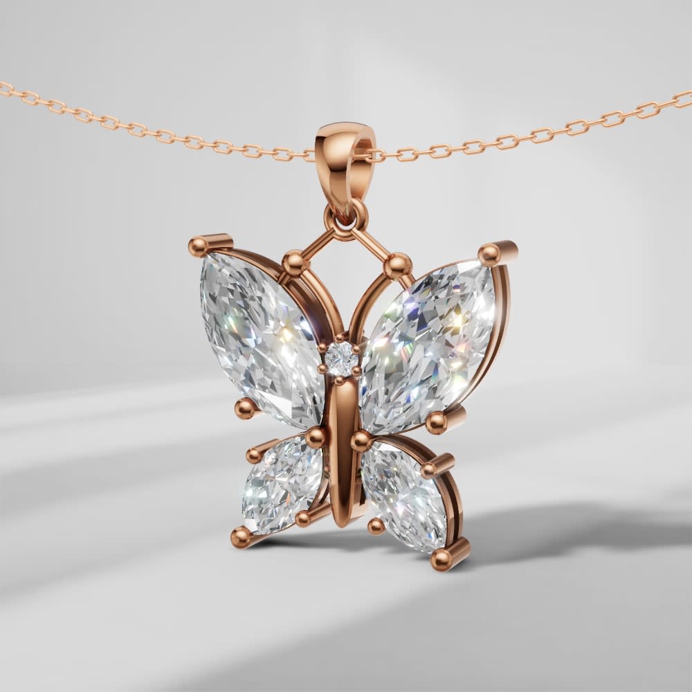 Marquise Lab Grown Diamond Butterfly Pendant in Gold