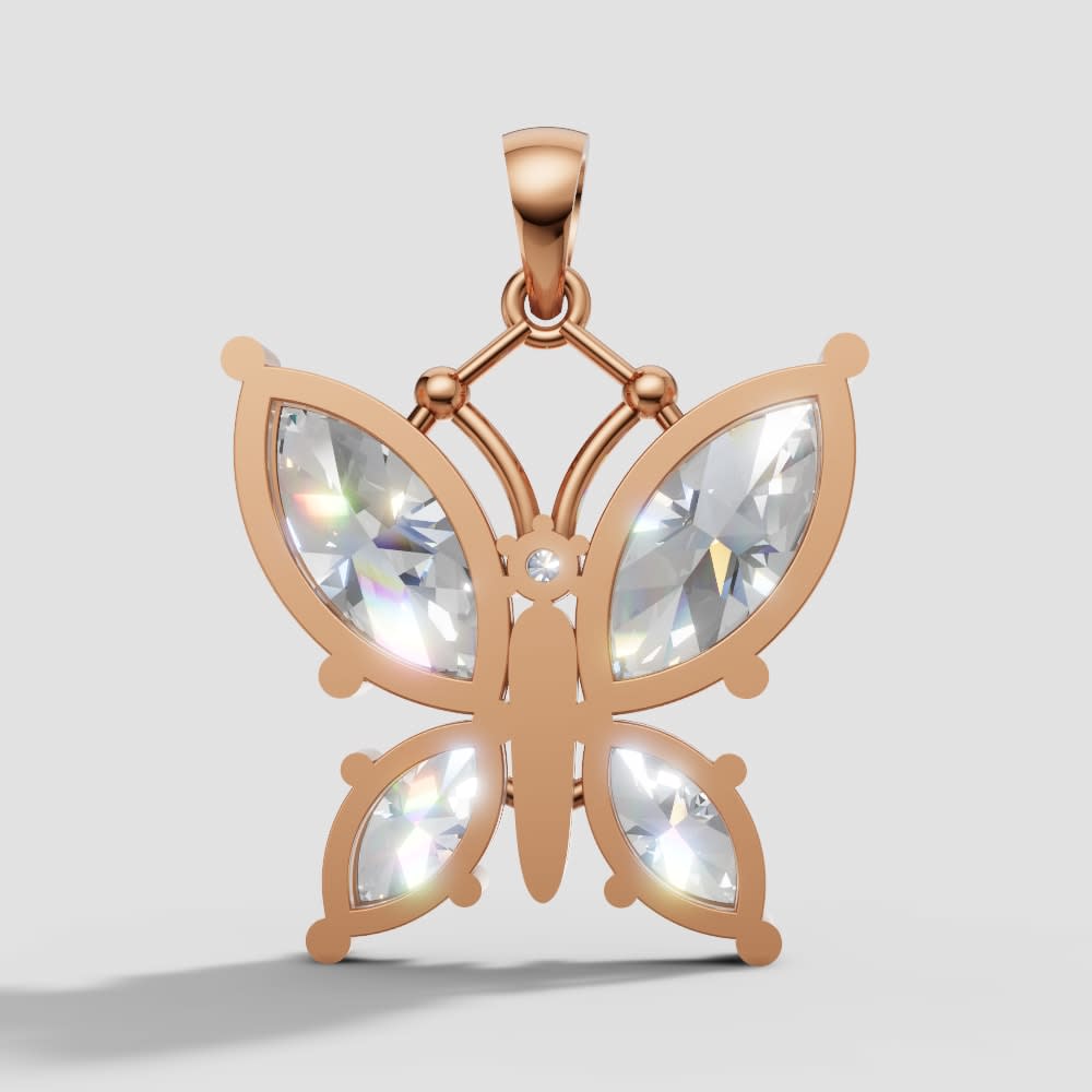 Marquise Lab Grown Diamond Butterfly Pendant in Gold