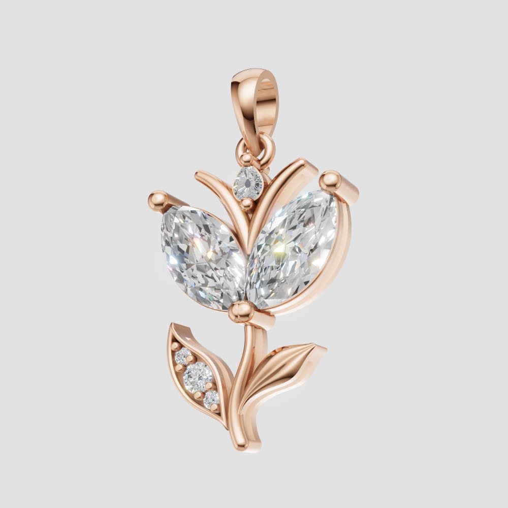 Marquise Lab Grown Diamond Flower Pendant in Gold