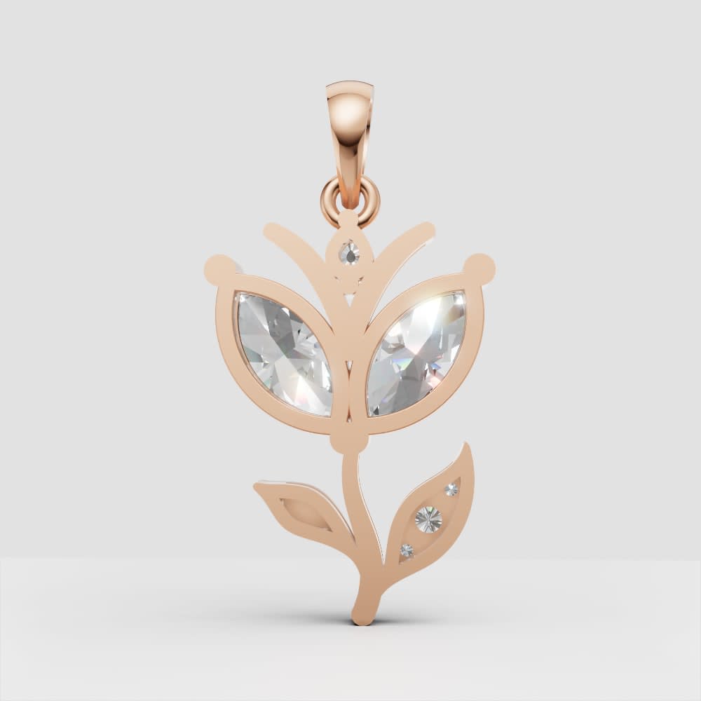 Marquise Lab Grown Diamond Flower Pendant in Gold