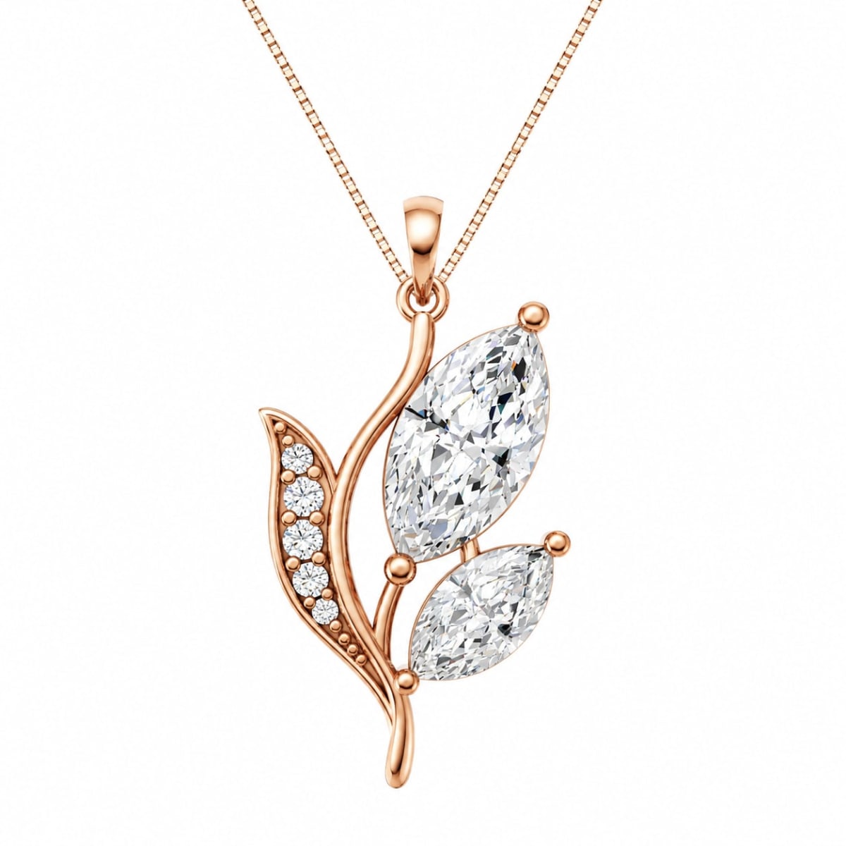  Marquise Diamond Leaf Pendant in Gold | Nature Inspired Diamond Necklace