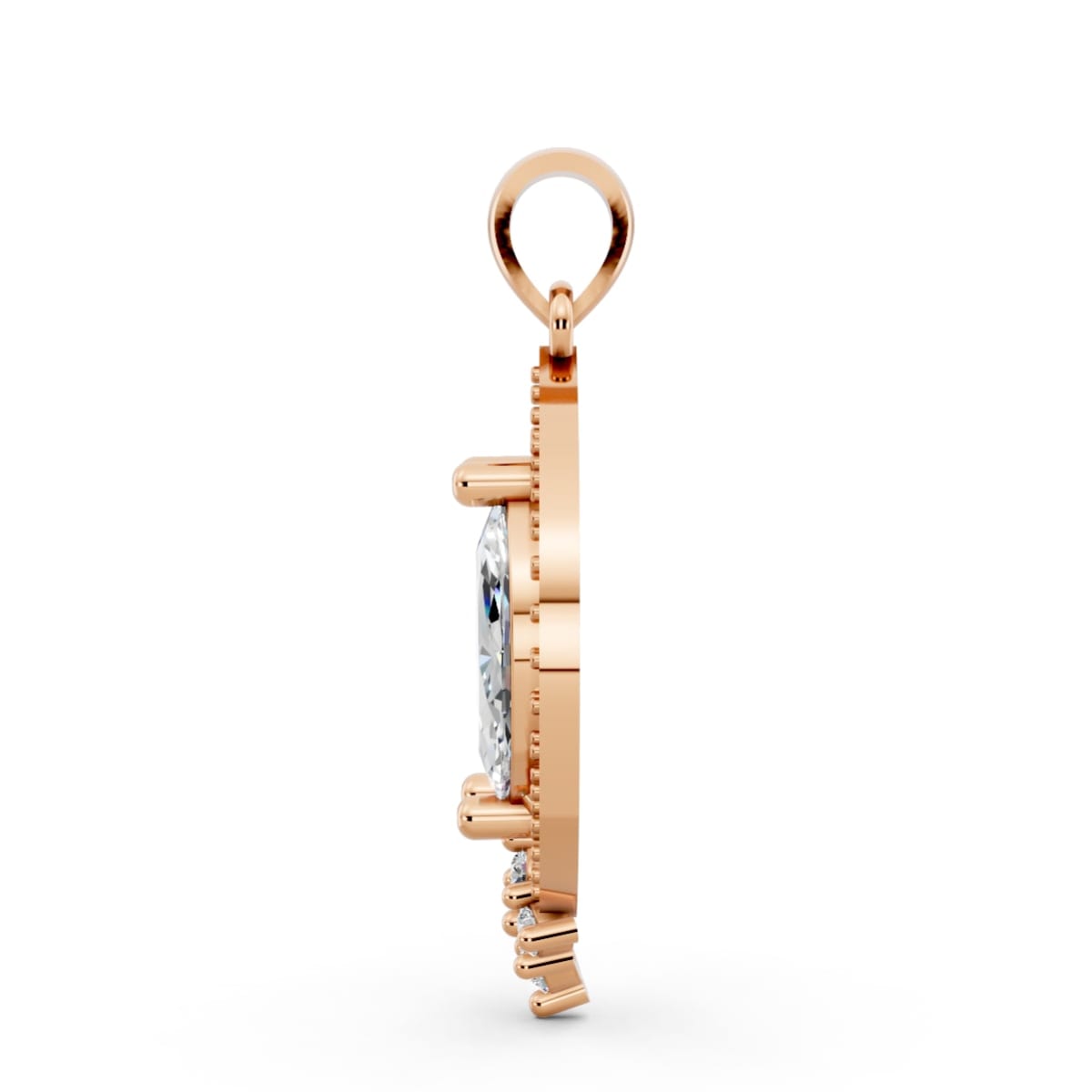 Marquise Diamond Halo Pendant in Gold | Vintage Diamond Necklace 