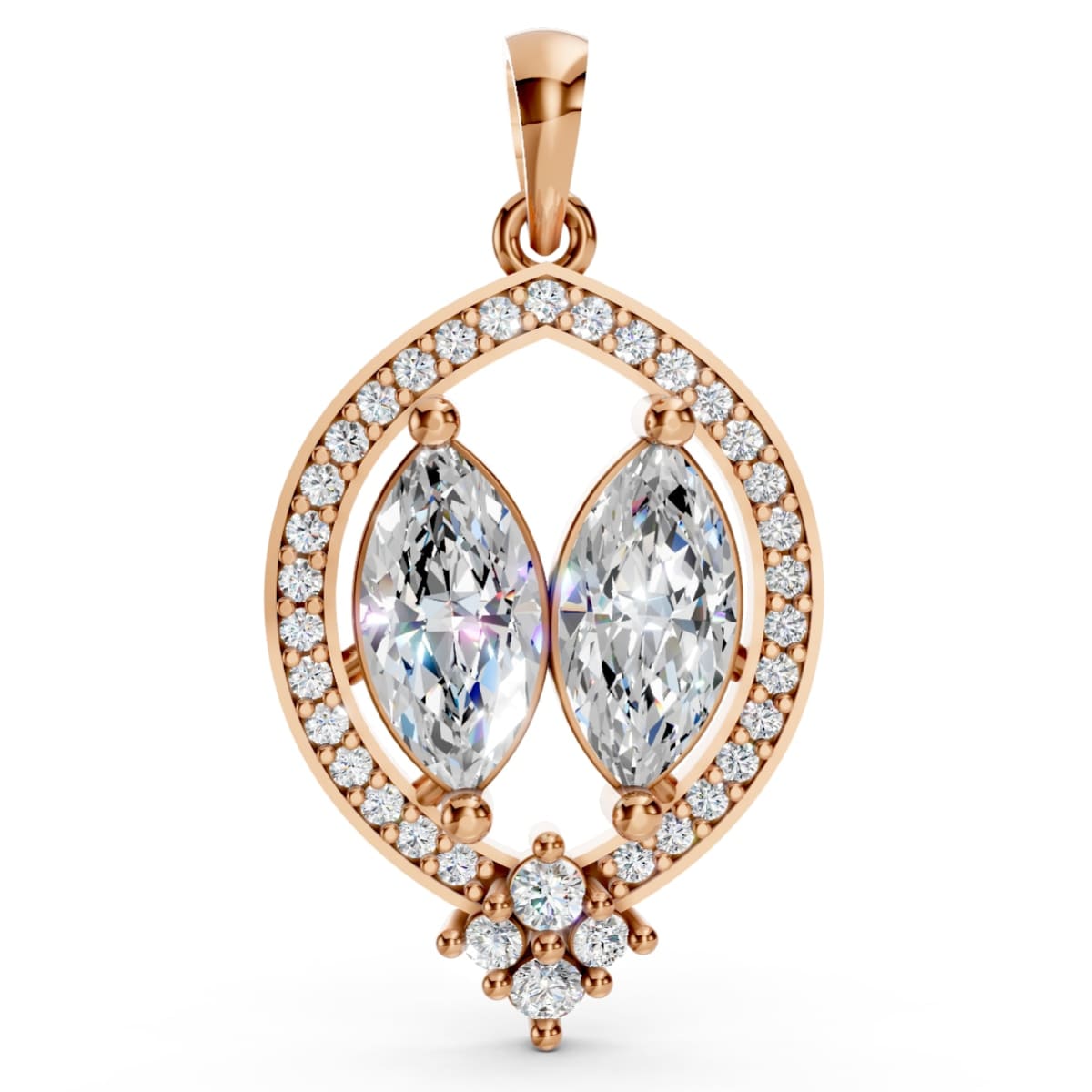 Marquise Diamond Halo Pendant in Gold | Vintage Diamond Necklace 