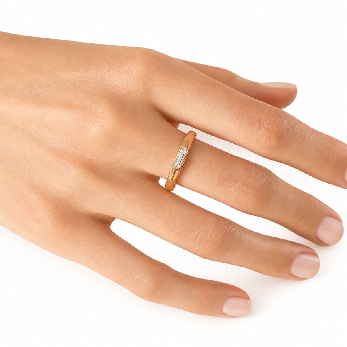 Half moon Cut Lab Grown Diamond Solid Gold RIng