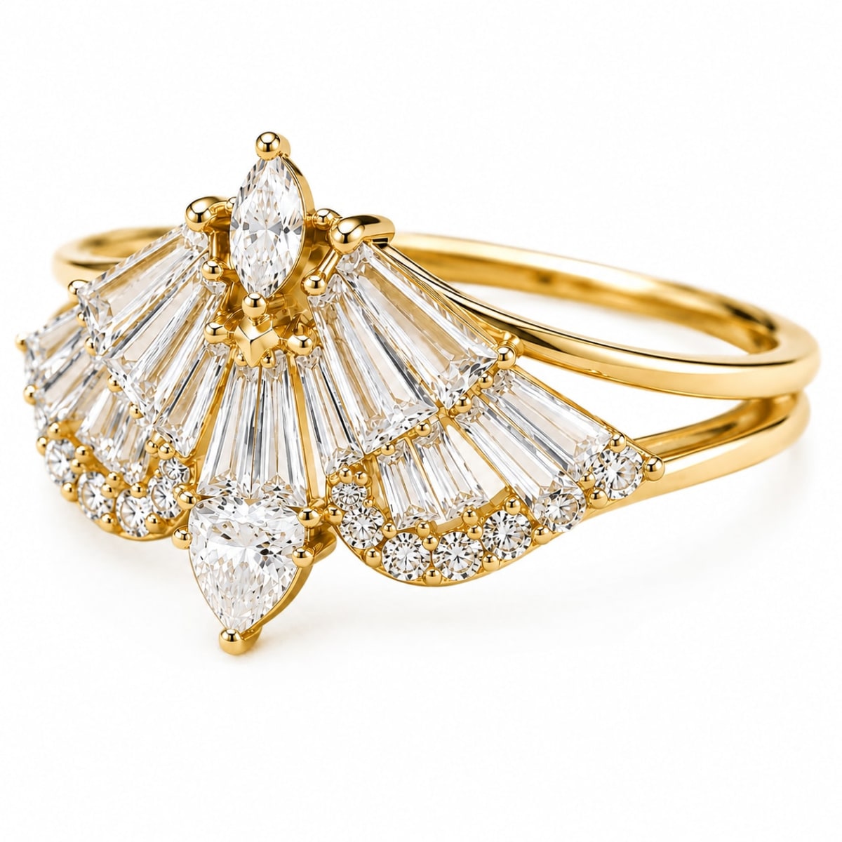 2.50TCW Fan Baguette Diamond Ring | Marquise & Pear Lab Grown Diamond Ring